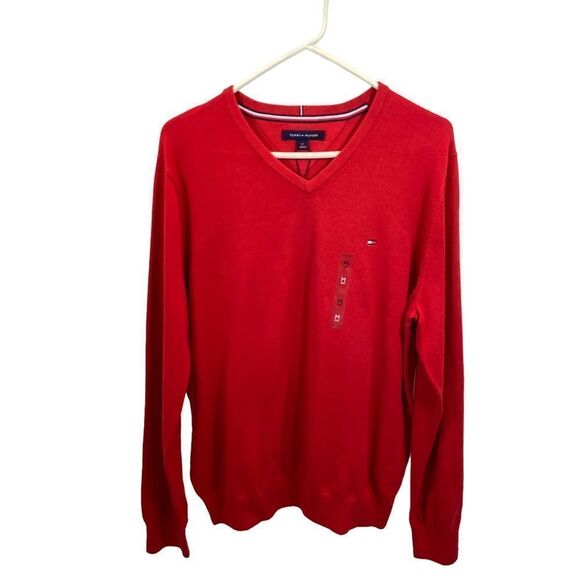 Brand New Without Tags Mens Tommy Hilfiger Red V Neck Cotton Sweater Size Medium - Picture 2 of 10